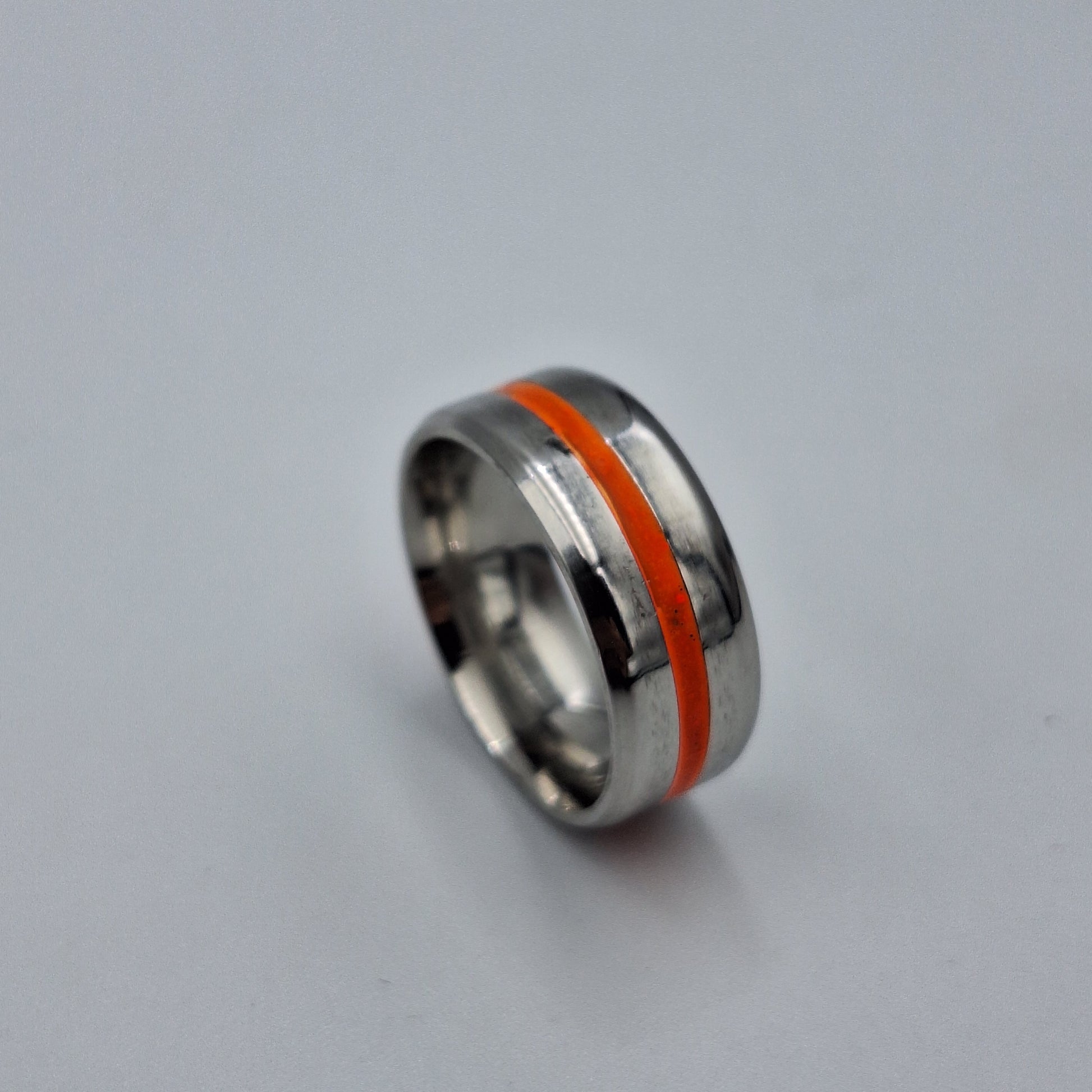 Stainless Steel 8mm Ring With Orange Stripe - Size 8 - Little Tokyo SA