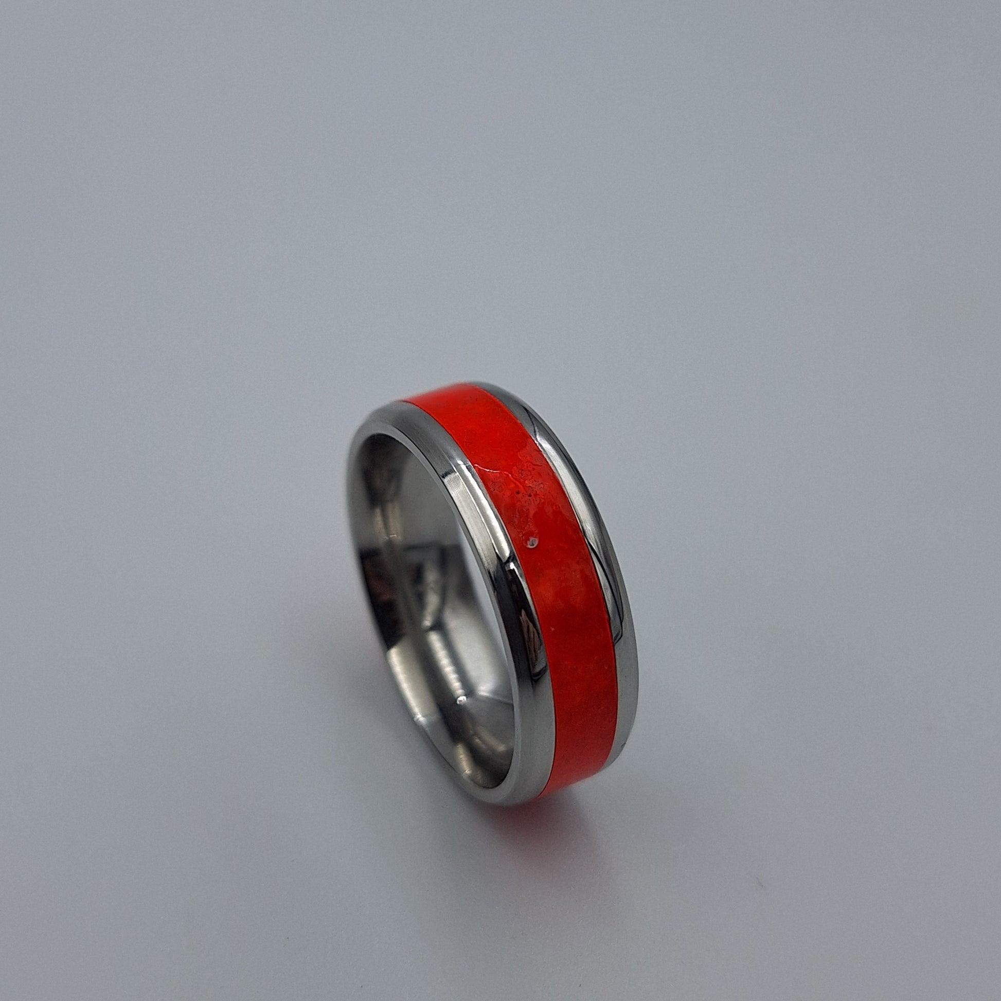 Stainless Steel 8mm Ring With Thick Orange Stripe - Size 9 - Little Tokyo SA