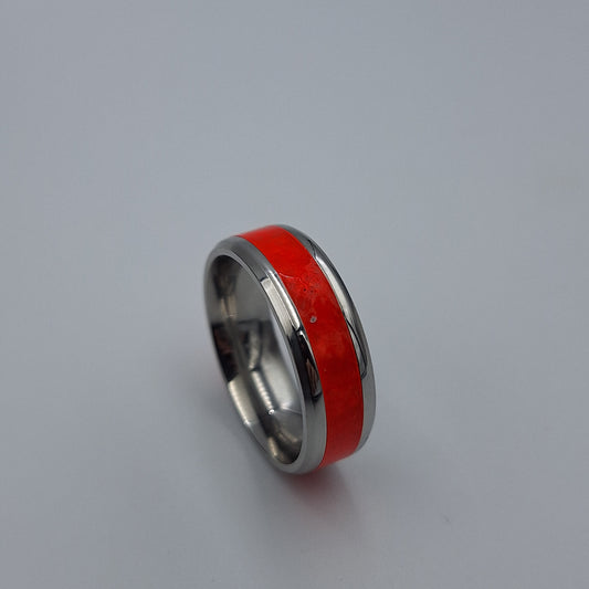 Stainless Steel 8mm Ring With Thick Orange Stripe - Size 9 - Little Tokyo SA