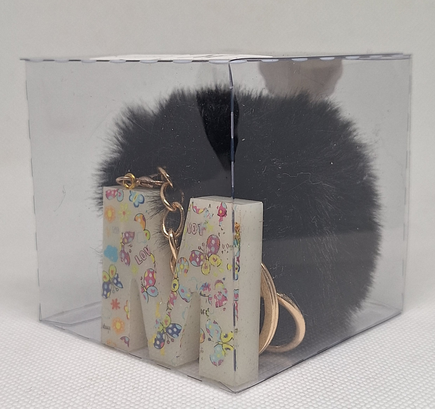 Custom Resin Letter Keychain With a Black Pom Pom - M - Little Tokyo SA