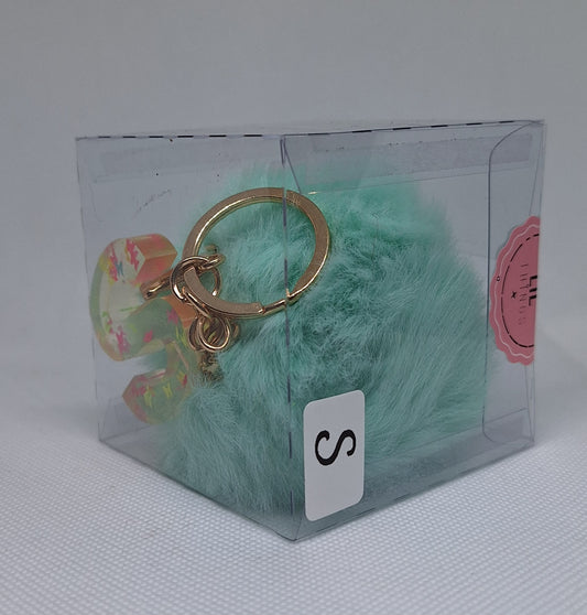 Custom Resin Letter Keychain With a Turquoise Pom Pom - S - Little Tokyo SA