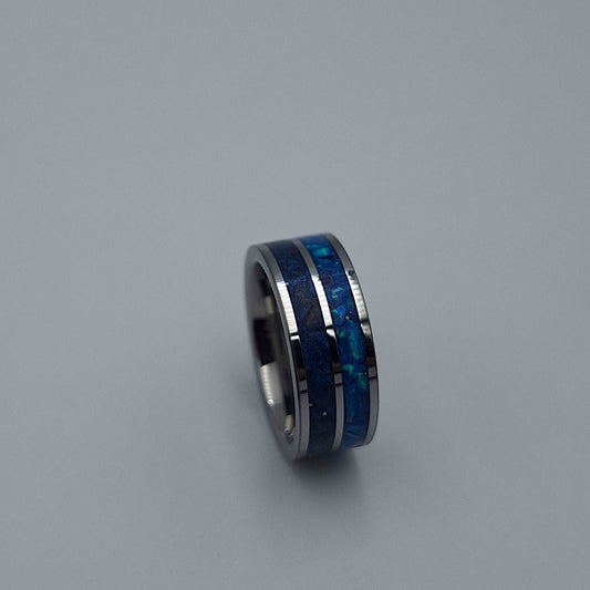 2 Core Stainless Steel 8mm Ring With Crushed Opals - Size 7