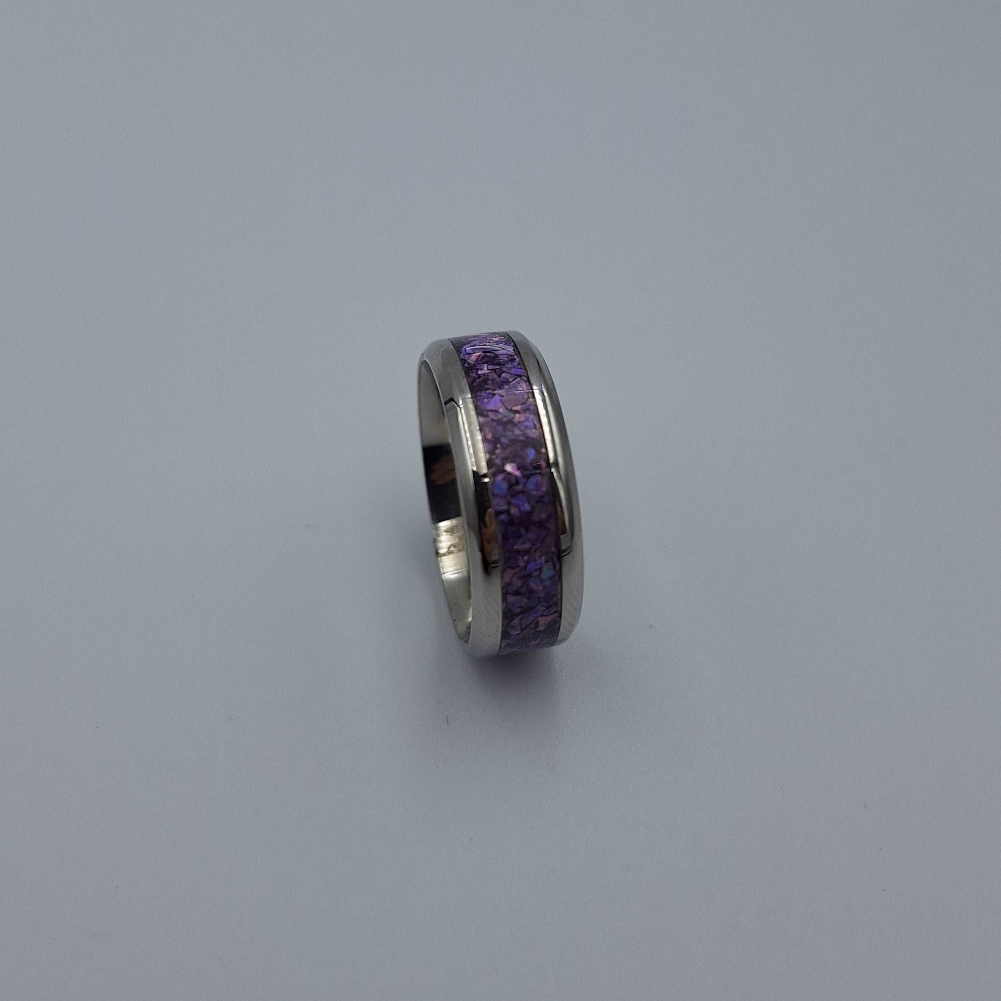 Stainless Steel 8mm Ring With Crushed Opals - Size 10