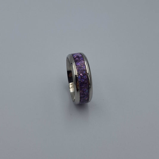 Stainless Steel 8mm Ring With Crushed Opals - Size 10