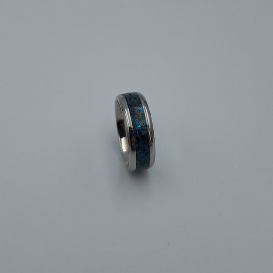 Stainless Steel 8mm Ring With Crushed Opals - Size 11