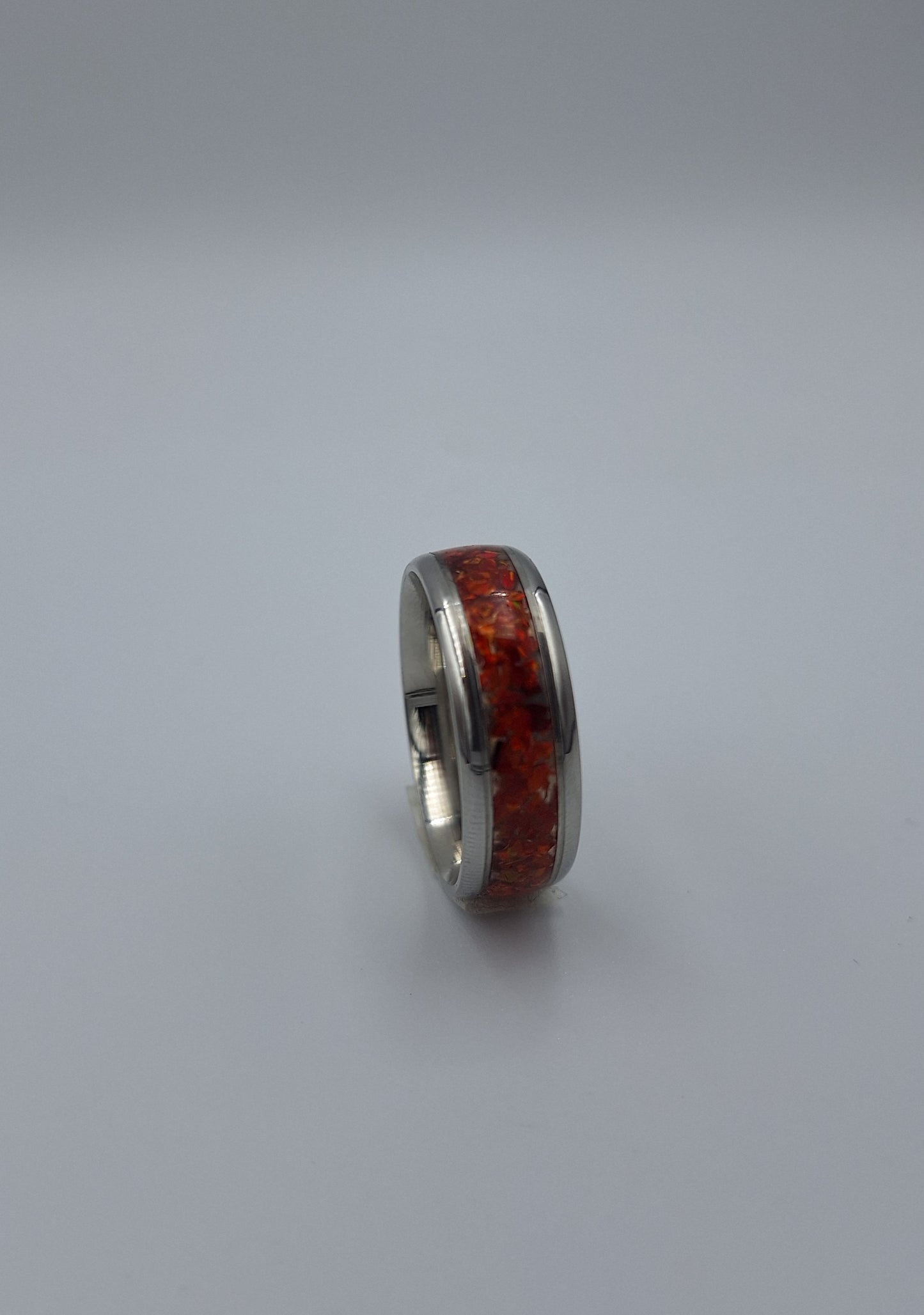 Custom Handmade Stainless Steel 8mm Ring With Crushed Opals - Size 12 - Little Tokyo SA