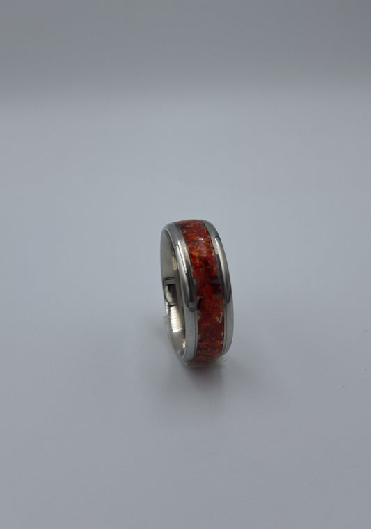 Custom Handmade Stainless Steel 8mm Ring With Crushed Opals - Size 12 - Little Tokyo SA