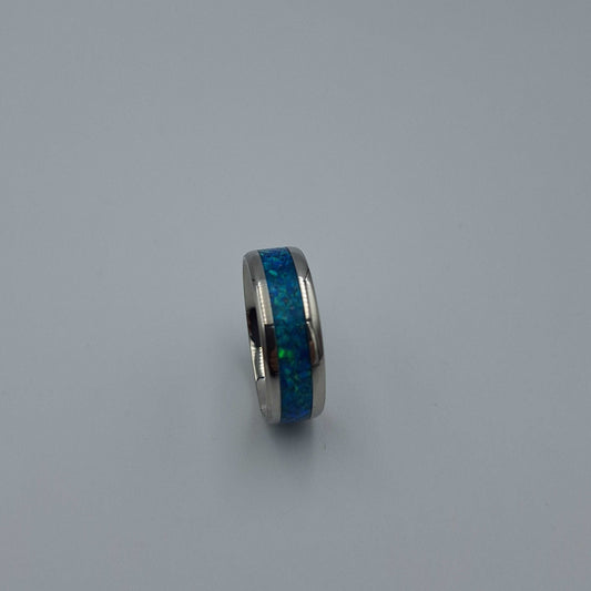 Stainless Steel 8mm Ring With Crushed Opals - Size 12