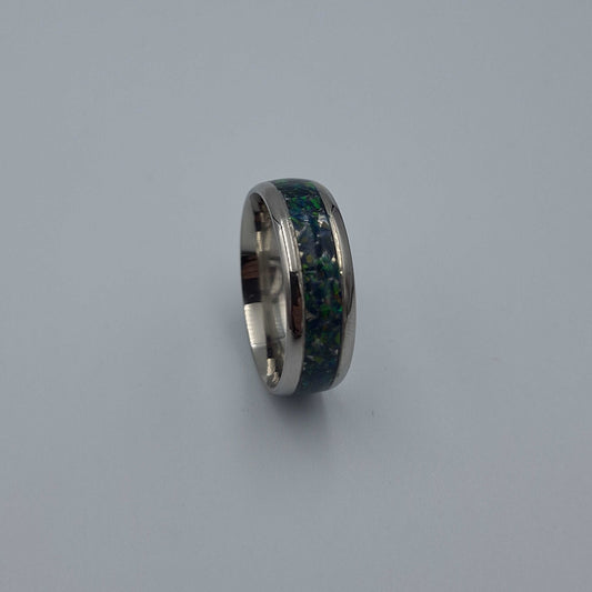 Stainless Steel 8mm Ring With Crushed Opals - Size 13