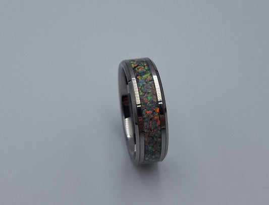 Stainless Steel 8mm Ring With Crushed Opals - Size 14