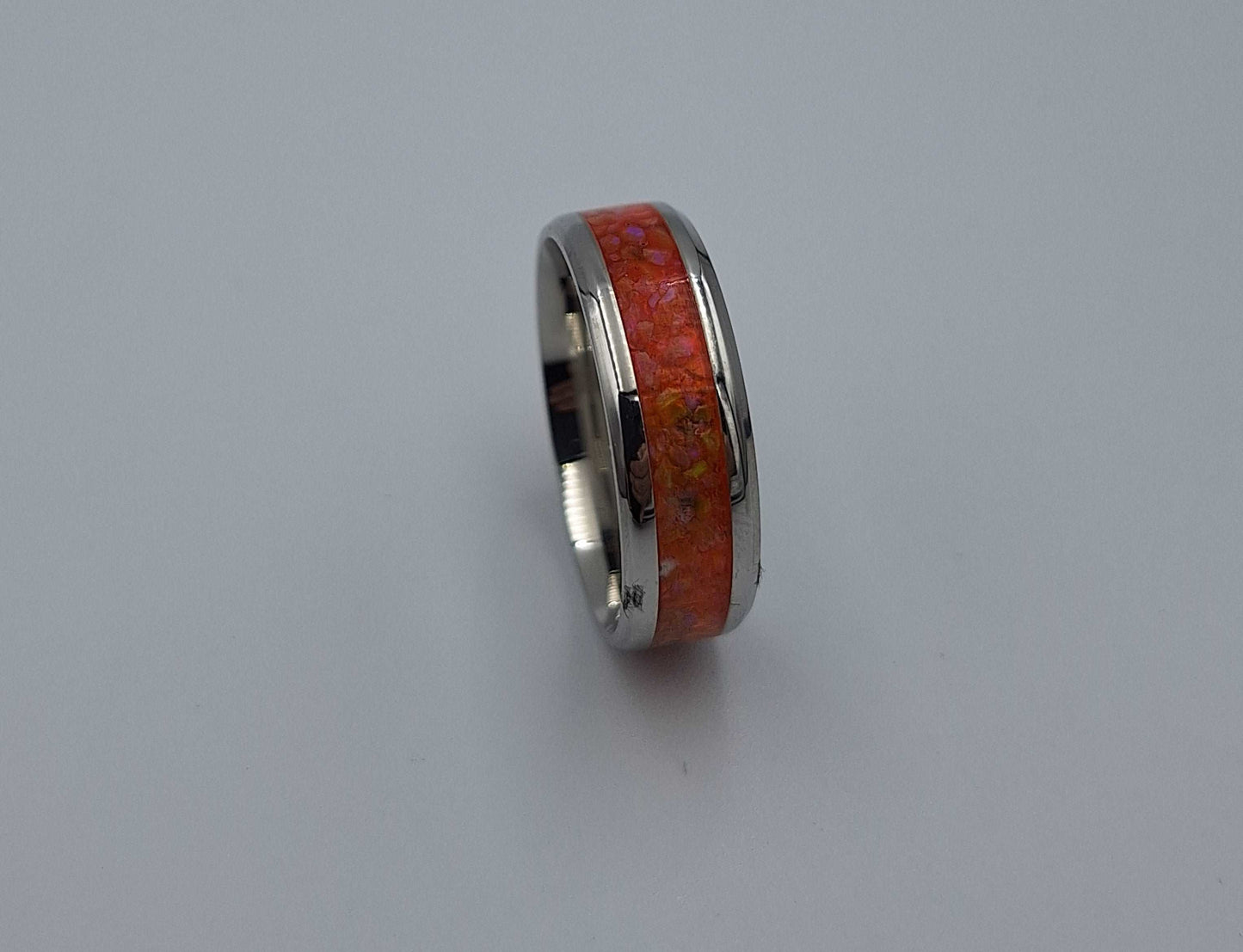Stainless Steel 8mm Ring With Crushed Opals - Size 14