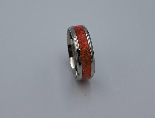Stainless Steel 8mm Ring With Crushed Opals - Size 14