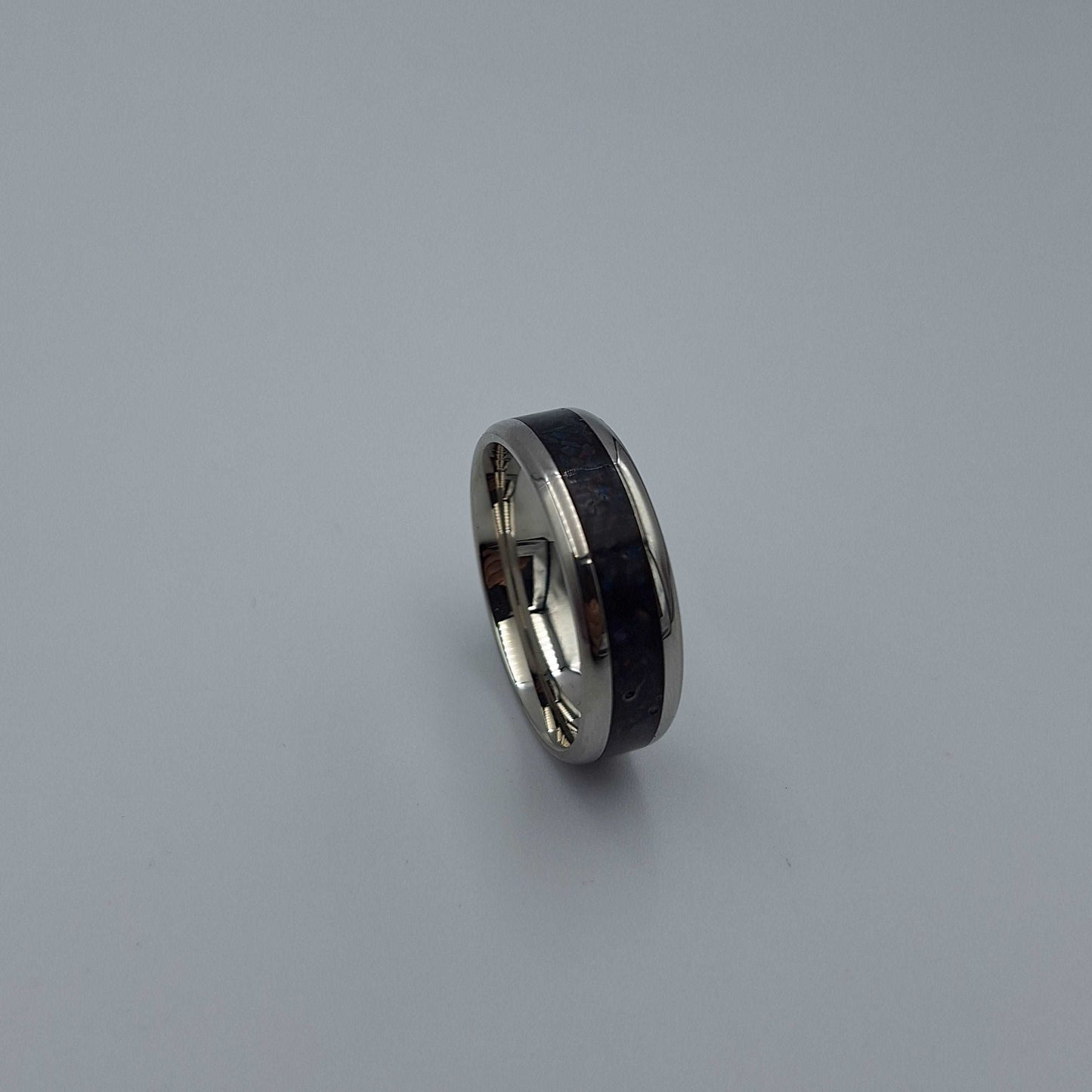 Stainless Steel 8mm Ring With Crushed Opals - Size 15