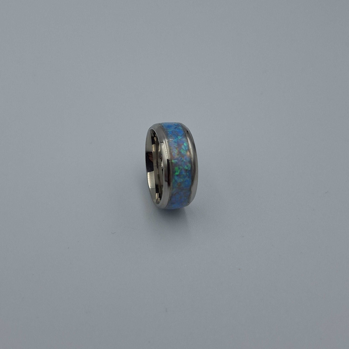 Stainless Steel 8mm Ring With Crushed Opals - Size 5