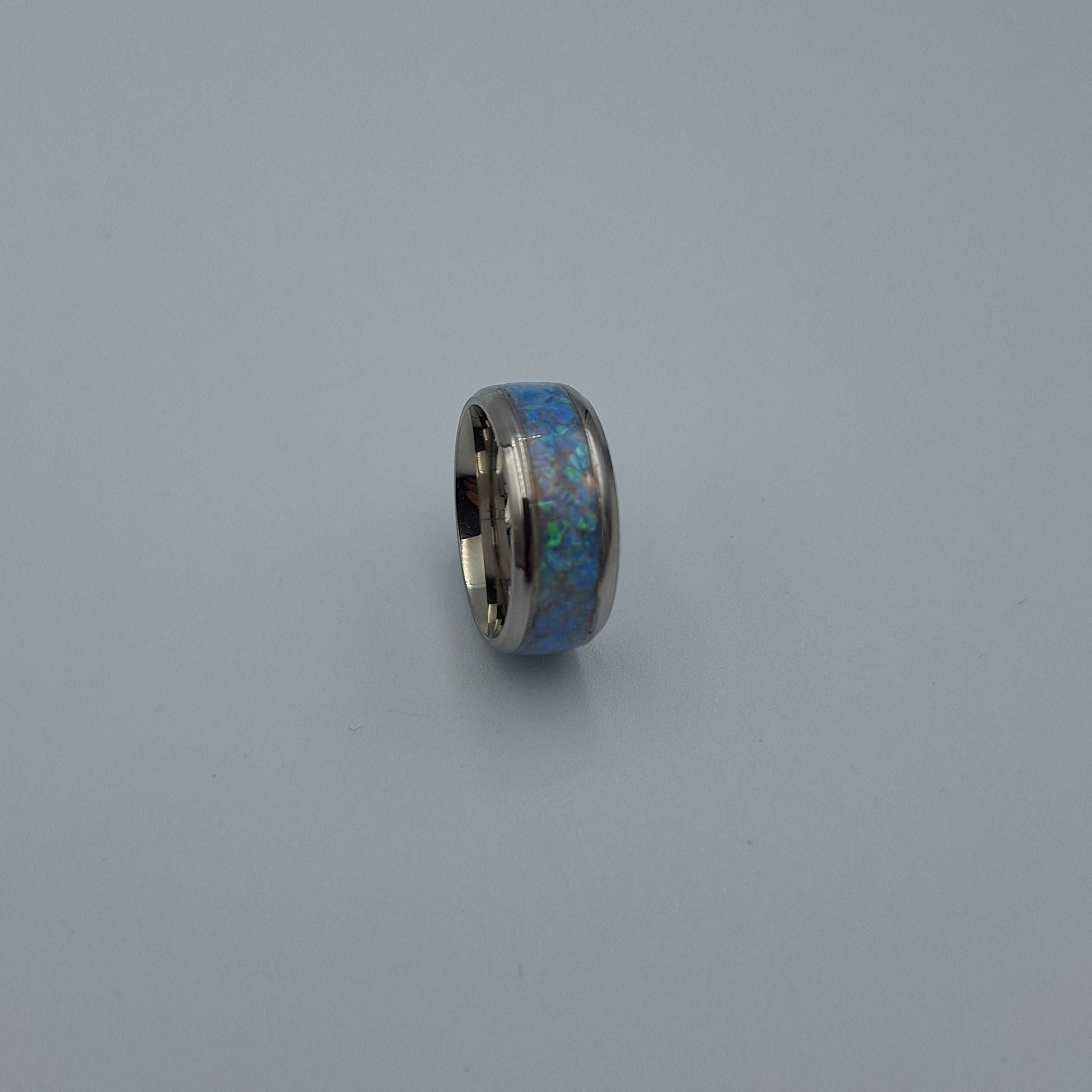 Stainless Steel 8mm Ring With Crushed Opals - Size 5