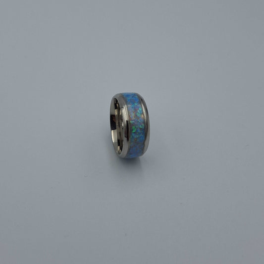Stainless Steel 8mm Ring With Crushed Opals - Size 5