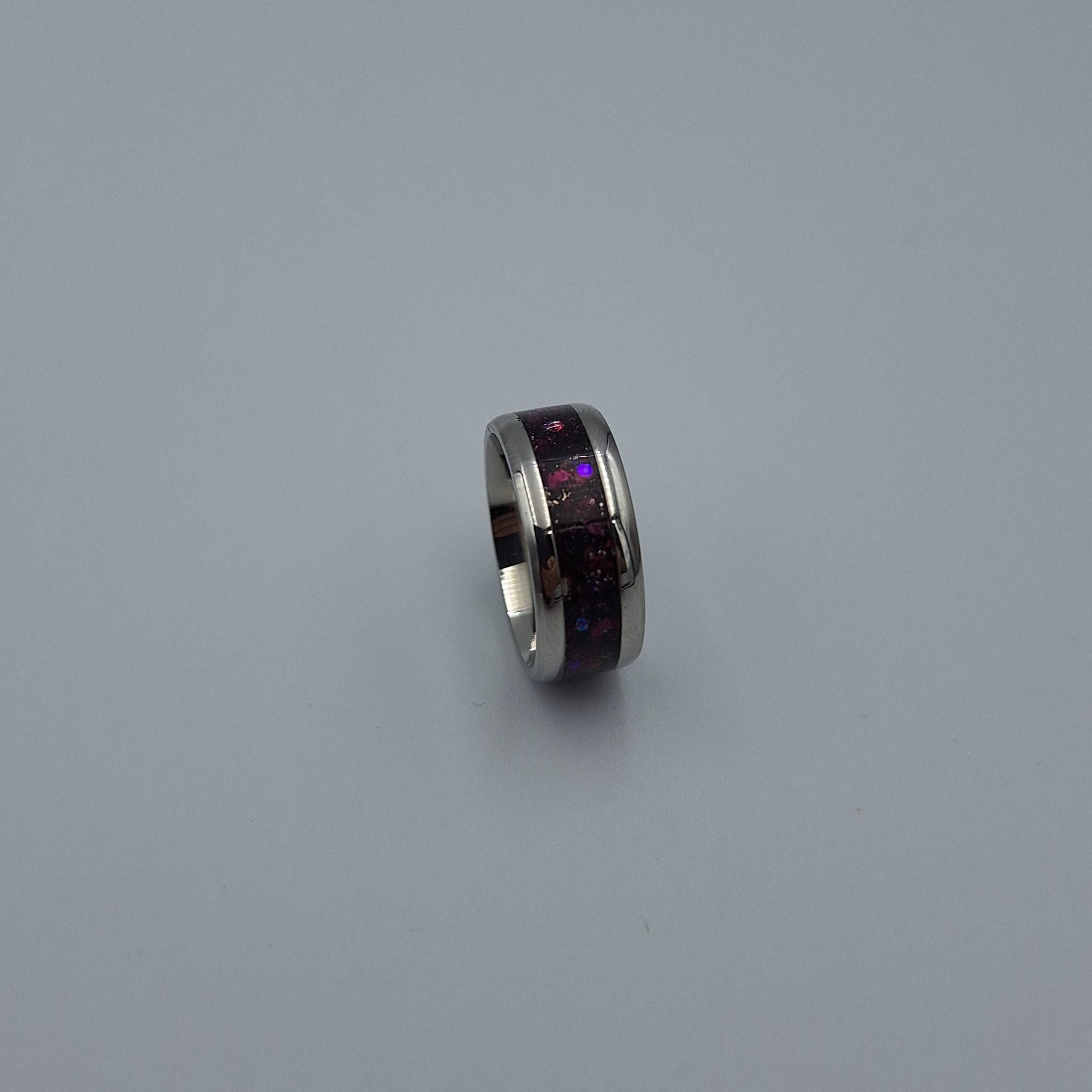 Stainless Steel 8mm Ring With Crushed Opals - Size 7