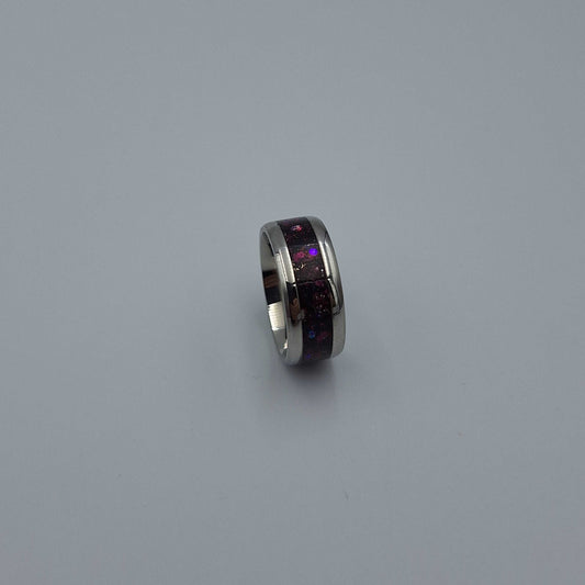 Stainless Steel 8mm Ring With Crushed Opals - Size 7