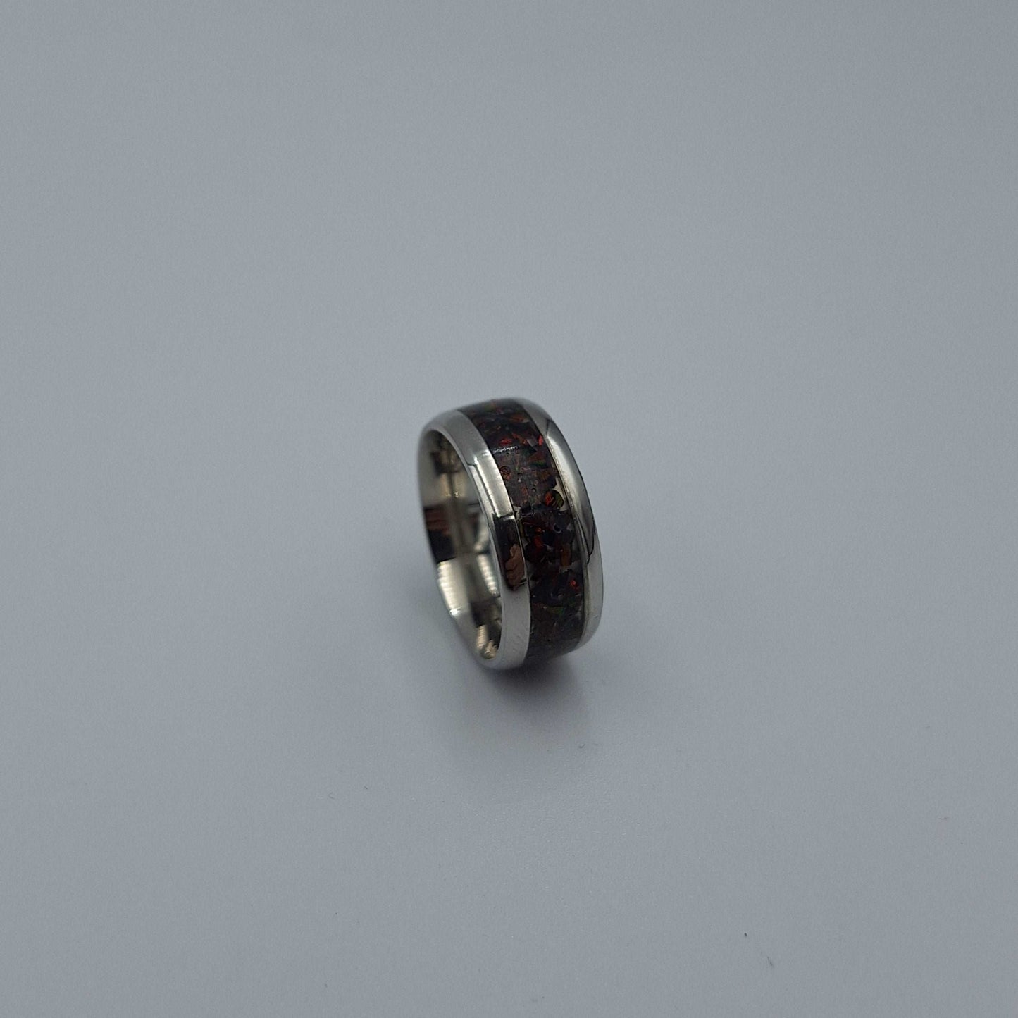 Stainless Steel 8mm Ring with Crushed Opals - Size 7