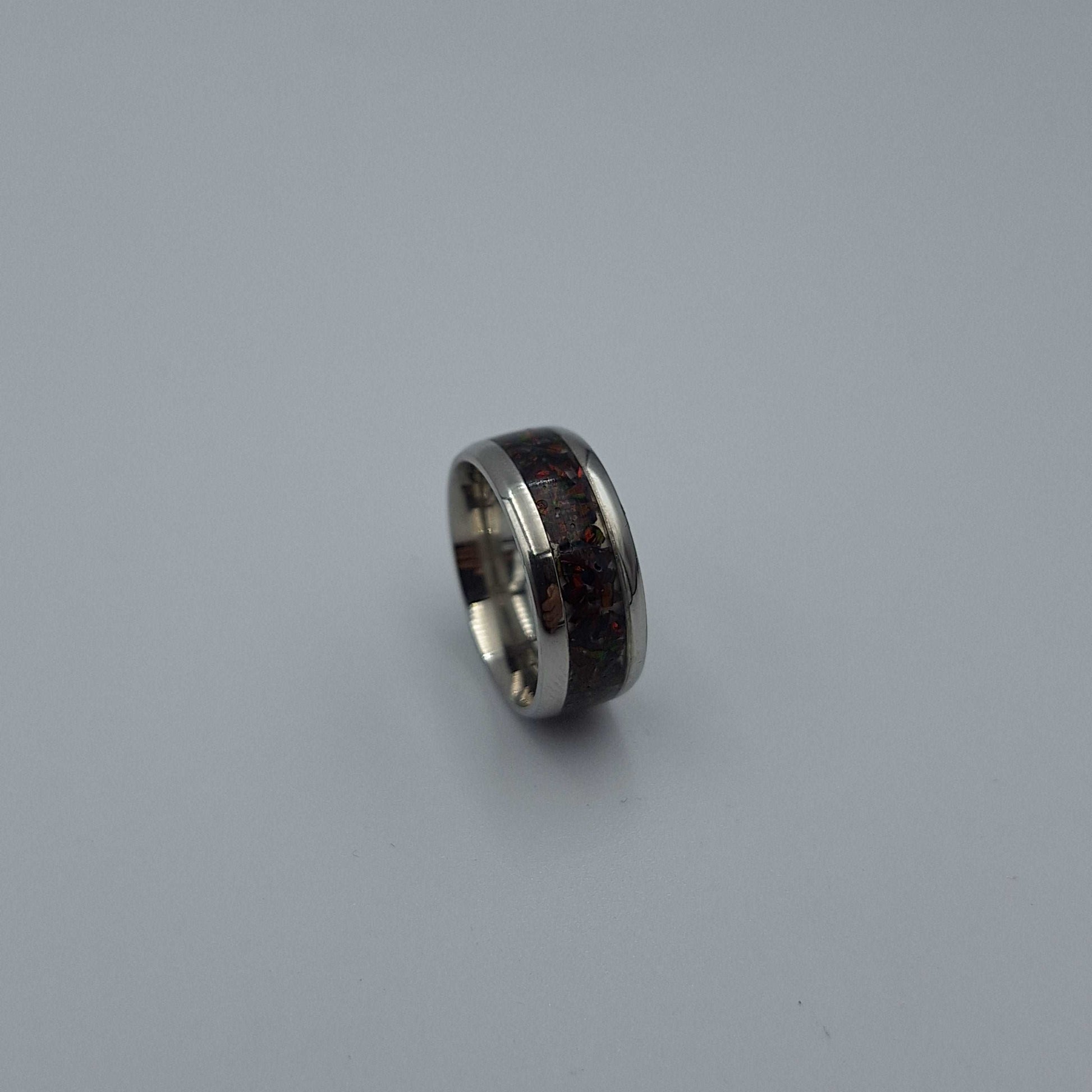Stainless Steel 8mm Ring with Crushed Opals - Size 7