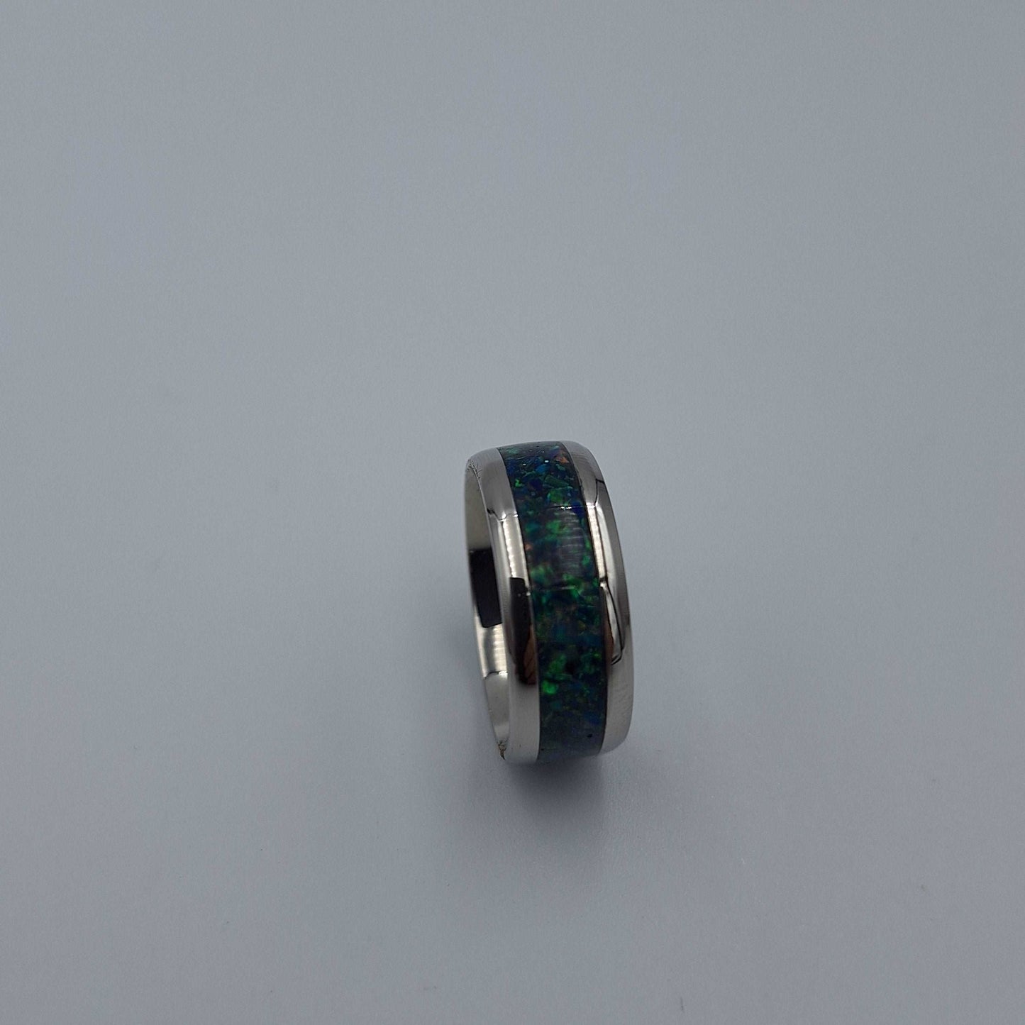 Stainless Steel 8mm Ring With Crushed Opals - Size 8