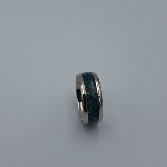 Stainless Steel 8mm Ring With Crushed Opals - Size 8