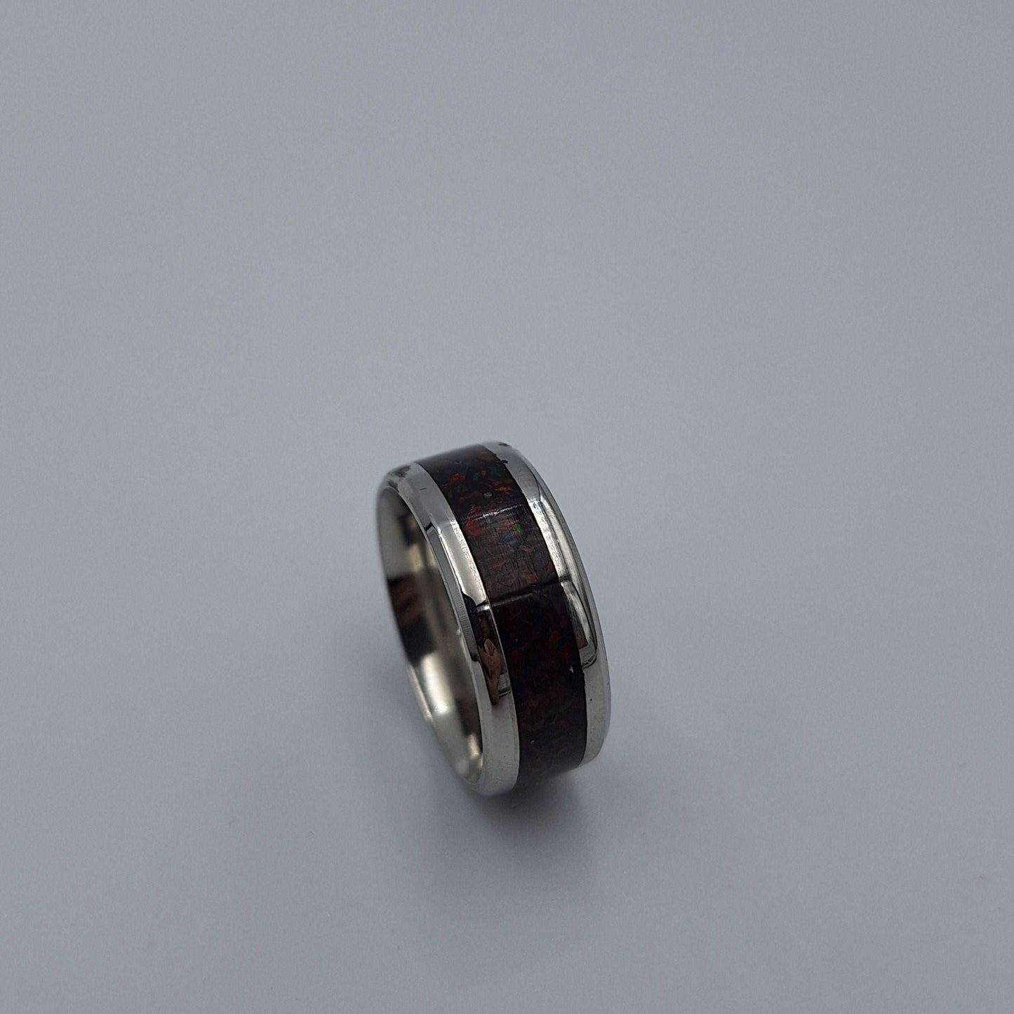 Stainless Steel 8mm Ring With Crushed Opals - Size 8