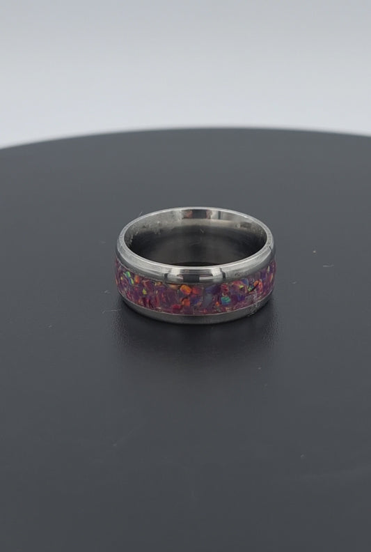 Custom Handmade Stainless Steel 8mm Ring With Crushed Opals - Size 7