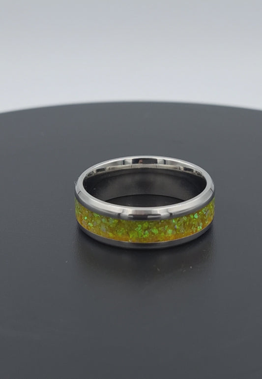 Custom Handmade Stainless Steel 8mm Ring With Crushed Opals - Size 12