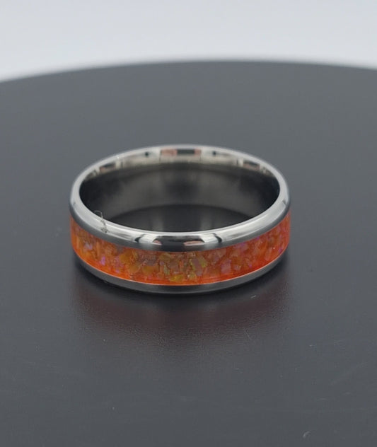 Custom Handmade Stainless Steel 8mm Ring With Crushed Opals - Size 14