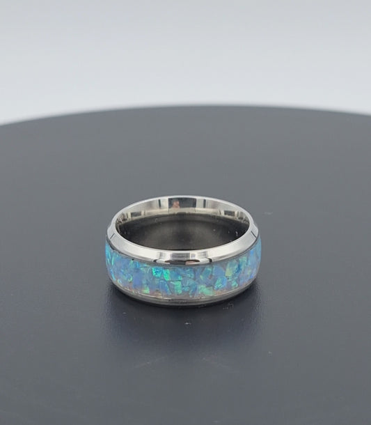 Custom Handmade Stainless Steel 8mm Ring With Crushed Opals - Size 5