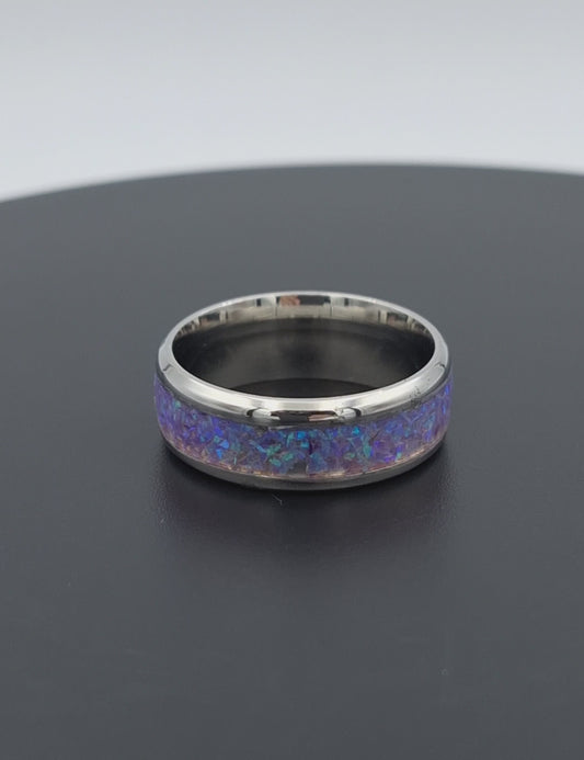 Custom Handmade Stainless Steel 8mm Ring With Crushed Opals - Size 10