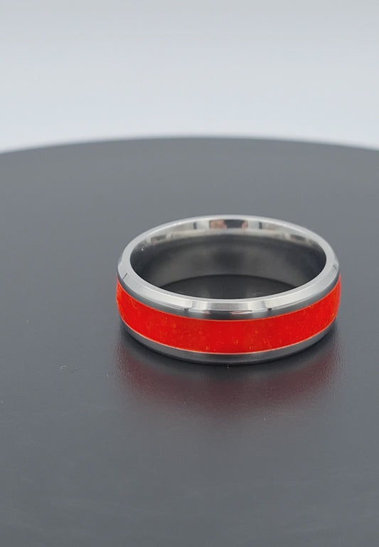 Stainless Steel 8mm Ring With Thick Orange Stripe - Size 9