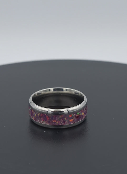 Stainless Steel 8mm Ring With Crushed Opals - Size 9
