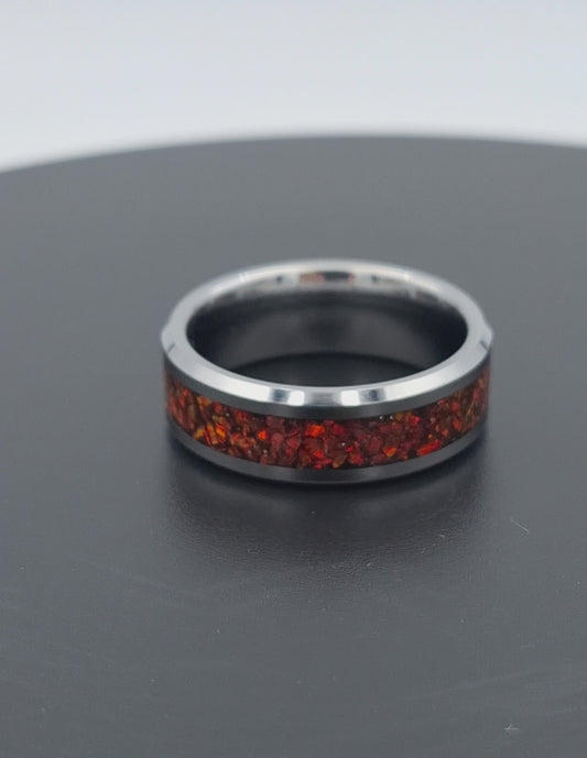 Tungsten Metal 8mm Ring With Crushed Opals - Size 11