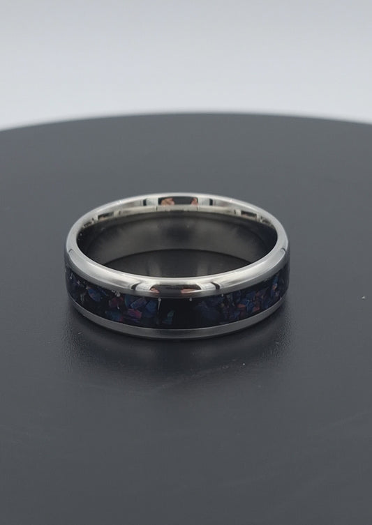 Custom Handmade Stainless Steel 8mm Ring With Crushed Opals - Size 15