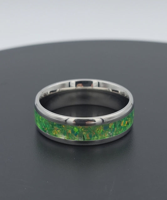 Custom Handmade Stainless Steel 8mm Ring With Crushed Opals - Size 14