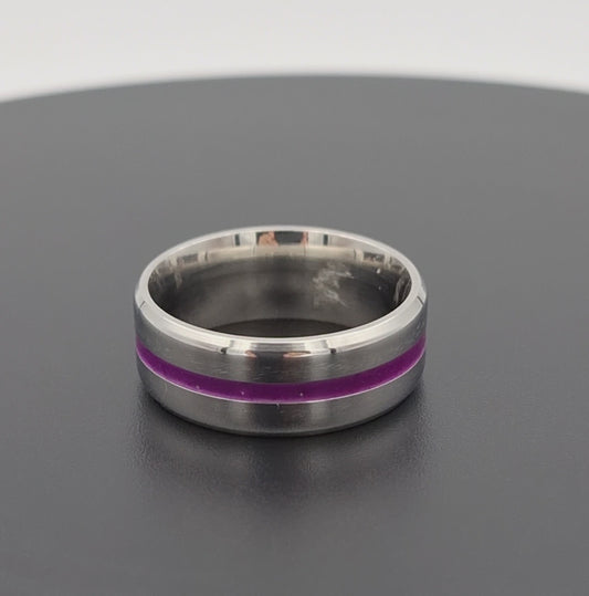 Stainless Steel 8mm Ring With Purple Stripe - Size 9