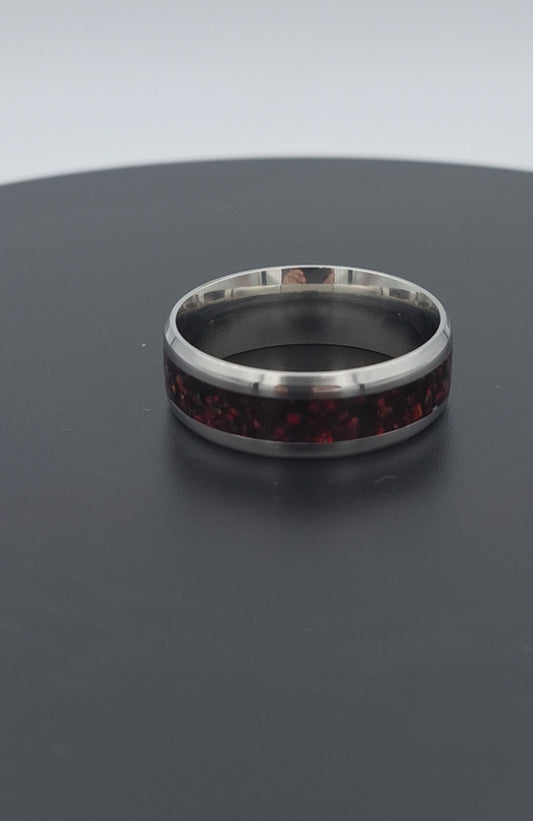 Custom Handmade Stainless Steel 8mm Ring With Crushed Opals - Size 13