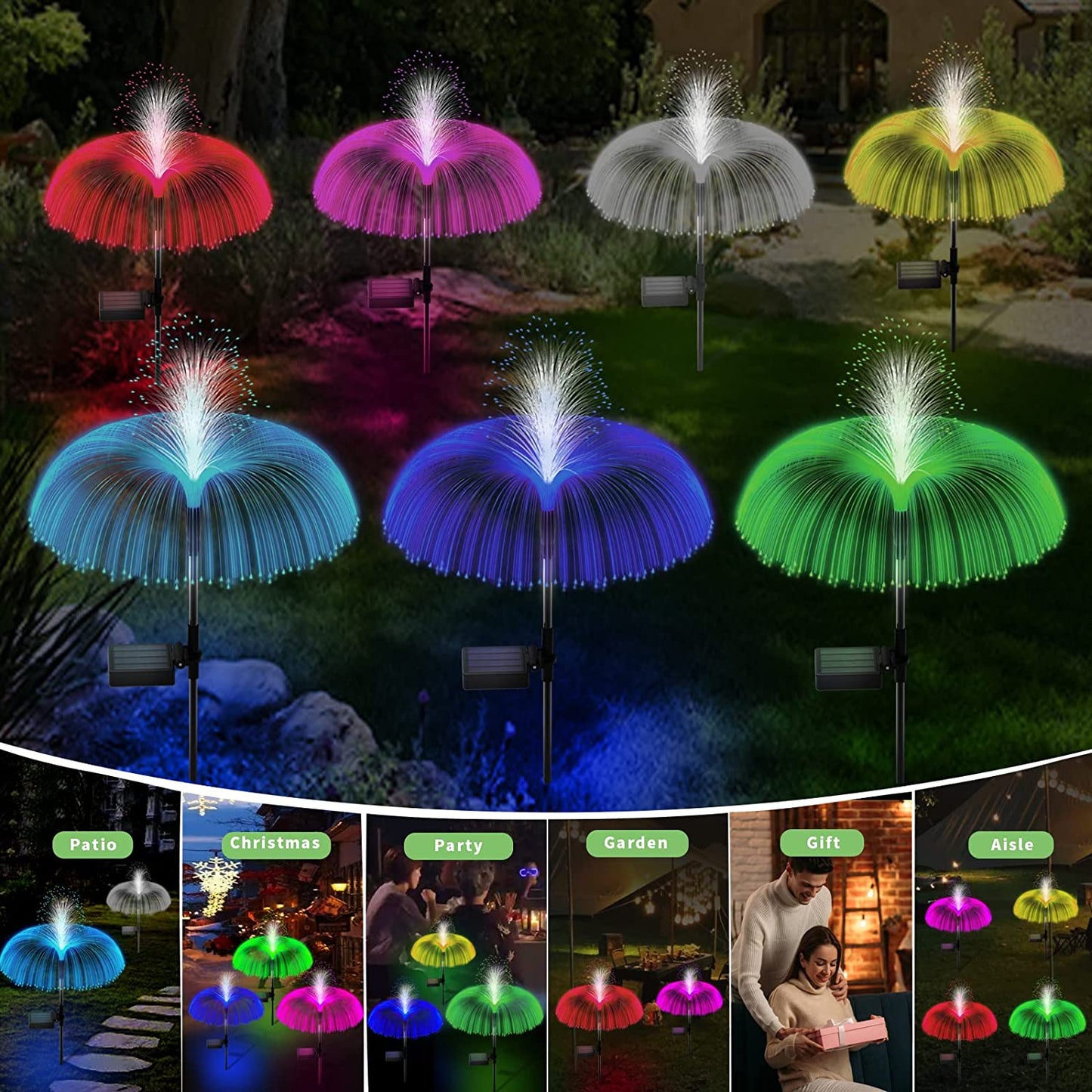 Solar Powered Jellyfish Fountain Lights, 7-Color Changing - 2 PCS Set for Outdoor Water Features & Garden Decor - Little Tokyo SA