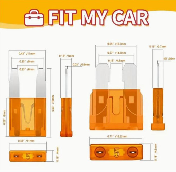 Set of 300 Temu car blade fuses, 2A to 40A, for automotive electrical protection, shown in a variety of fuse sizes.