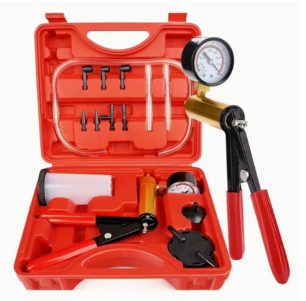 Temu 2-in-1 hand-held vacuum brake bleeder kit for automotive brake fluid bleeding and maintenance.