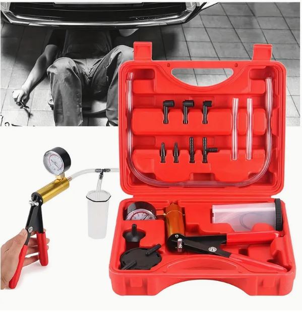 Temu 2-in-1 hand-held vacuum brake bleeder kit for efficient brake fluid bleeding and maintenance.