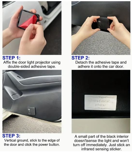 Two 3D wireless car door LED projector lights with Fire Horse design for welcoming illumination, compatible with vehicle doors.
