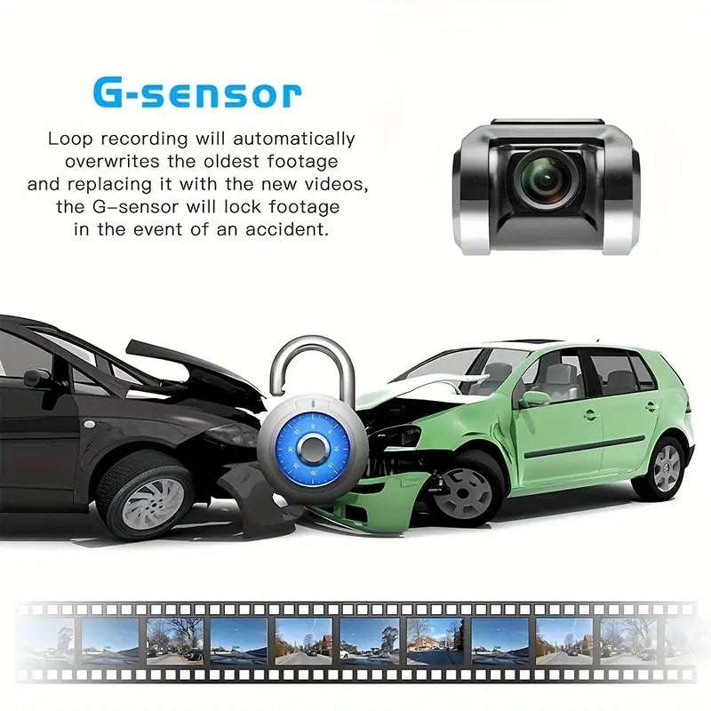 Temu 720P HD on-dash car DVR camera mounted in vehicle, capturing road footage for car Android radio system.