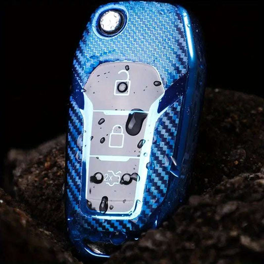 1pc Silicone Carbon Look Car Key Case Cover For Ford Vehicles