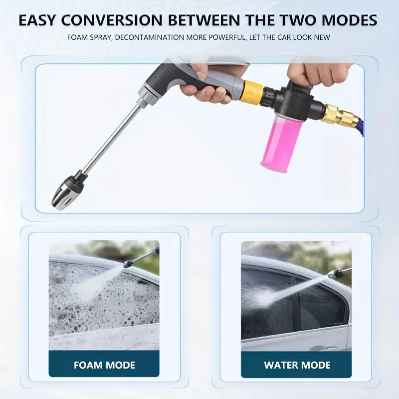 Temu car washer spray gun and foam tank set with high-pressure nozzle, featuring a multi-functional design for vehicle cleaning.