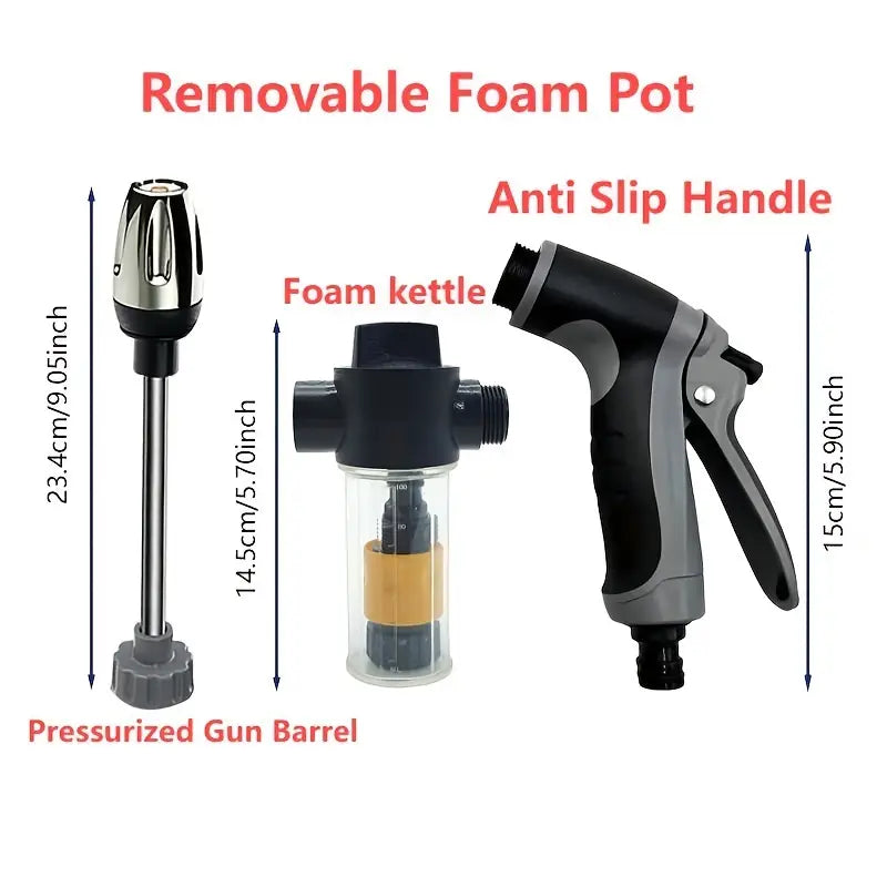 Temu car washer spray gun with foam tank set, featuring high-pressure nozzle and ergonomic handle for efficient vehicle cleaning.