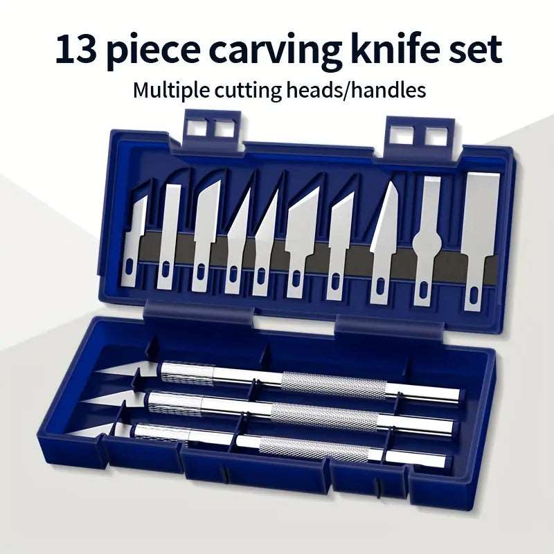 13-piece Temu metal carving knife pen art set with detailed blades, ideal for precision carving and detailed artwork.