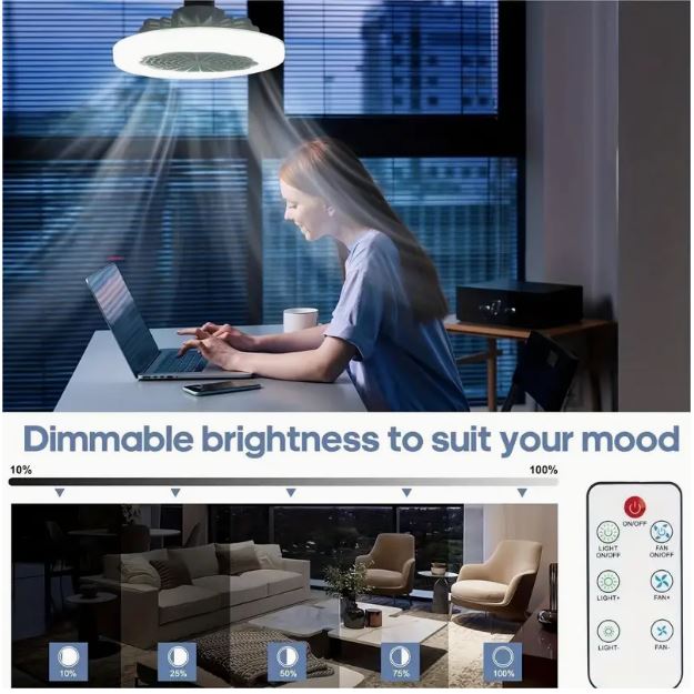 9.25-inch E27 Screw Fitting Ceiling Mounted Fan Light with Remote, Dimmable Suitable for Various Rooms, 110V-240V - Little Tokyo SA